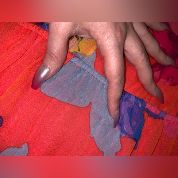 Ella Moss Hibiscus Floral Silk Strapless Dress in guava L $138 spring cocktail - Picture 5 of 10